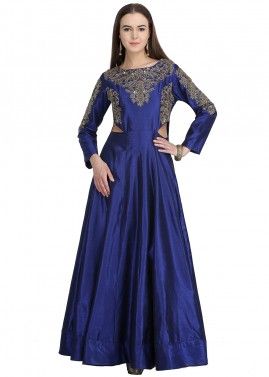 Blue Embroidered Indo Western Readymade Gown