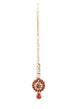 Stone Studded Maang Tikka In Red
