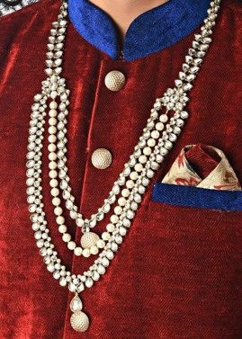 Pearl Beaded and Stone Studded White Kantha Mala