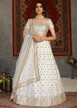 White Sequins Embellished Lehenga Choli With Dupatta