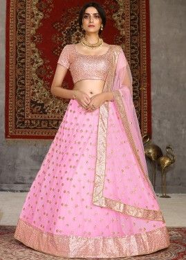 Pink Sequins Embellished Net Lehenga Choli With Dupatta