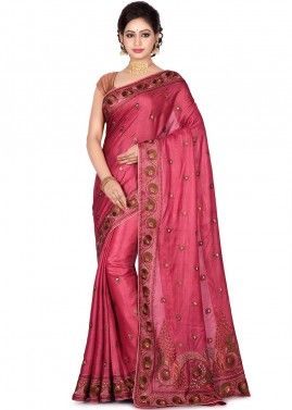 Pink Pure Silk Embroidered Saree