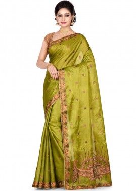 Green Pure Silk Embroidered Saree