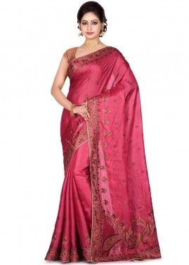 Red Pure Silk Embroidered Saree