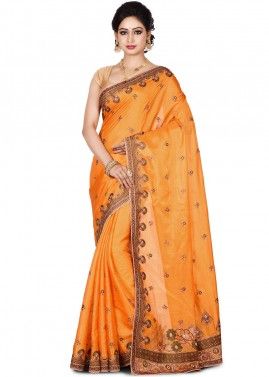 Yellow Pure Silk Embroidered Saree