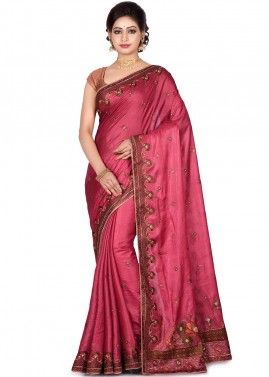 Pink Pure Silk Embroidered Saree
