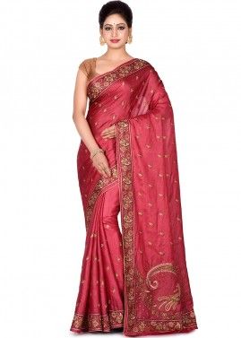 Red Pure Silk Embroidered Saree