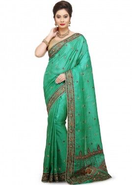 Green Pure Silk Embroidered Saree