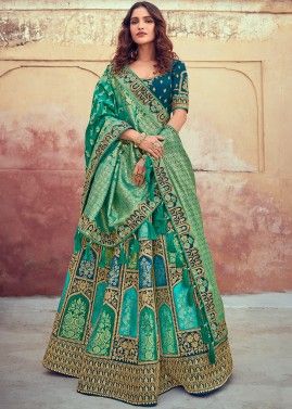 Turquoise Woven Bridal Lehenga Choli In Silk