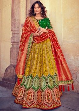 Multicolor Embroidered Silk Bridal Lehenga Choli