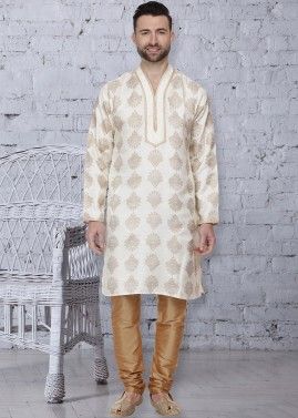 Readymade Off-White Dupion Silk Kurta Pajama