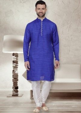 Readymade Blue Bhagalpuri Silk Kurta Pajama