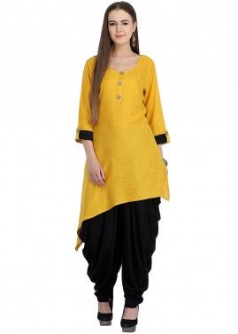 Readymade Yellow Asymmetrical Kurti with Salwar