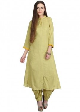 Green Readymade Slit Style Kurta With Salwar