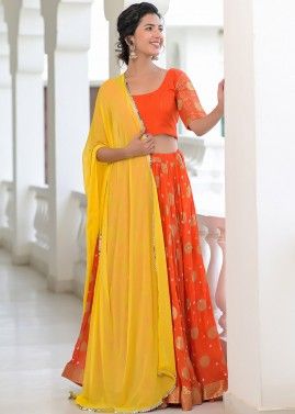 Readymade Orange Art Silk Woven Lehenga Choli