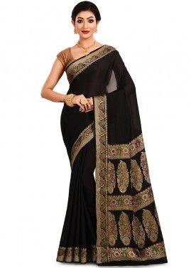 Black Woven Silk Saree