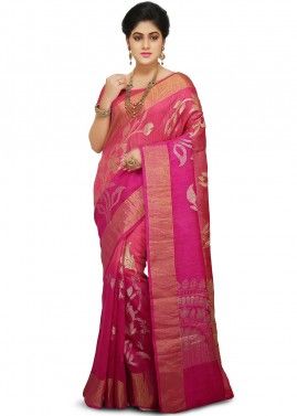 Pink And Magenta Woven Silk Saree