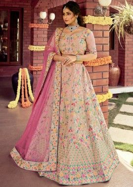 Pink Silk Bridesmaid Lehenga With Floral Embroidery