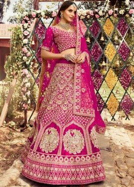 Pink Bridal Art Silk Lehenga Choli With Dupatta