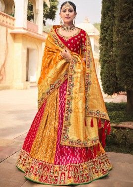 Multicolor Silk Woven Wedding Lehenga Choli