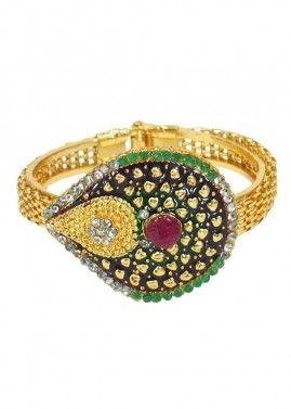 Stone Studded Golden and Green Traditional Bracelet