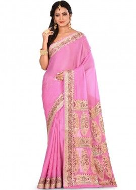 Pink Woven Pure Silk Saree