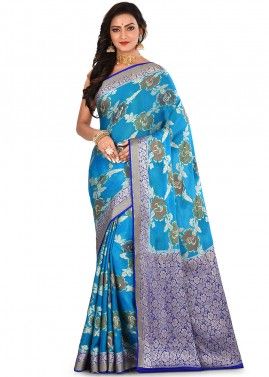 Bright Blue Woven Pure Silk Saree