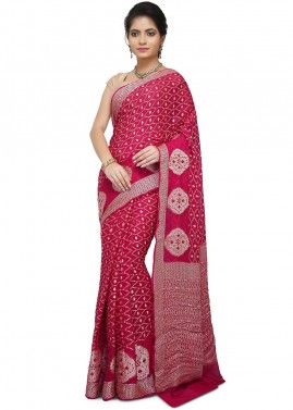 Rani Pink Woven Pure Silk Saree