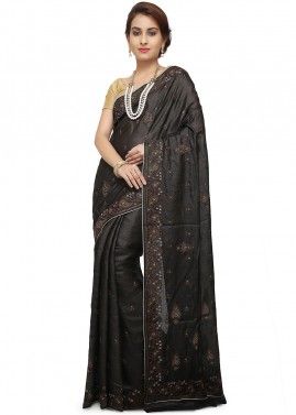 Black Pure Silk Zari Embroidered Saree