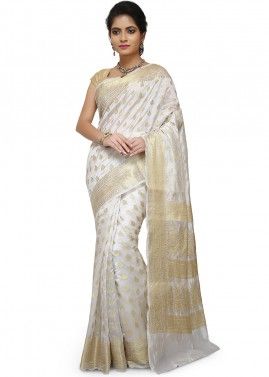 White Pure Silk Woven Saree