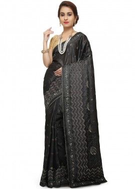 Black Embroidered Pure Silk Saree With Blouse