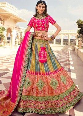 Multicolor Bridal Lehenga Choli With Heavy Border
