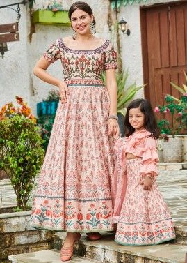 Readymade Peach Floral Digital Print Indowestern Gown
