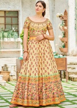 Readymade Yellow Floral Digital Printed Indowestern Gown