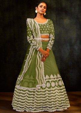 Green Embroidered Net Lehenga Choli For Bridesmaid