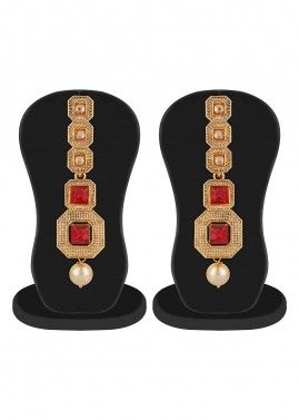 Stone Studded Red and Golden Earrings