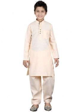 Readymade Cream Kids Linen Pathani Suit