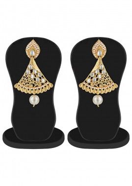 Stone Studded and Pearl Beaded Golden Earrings