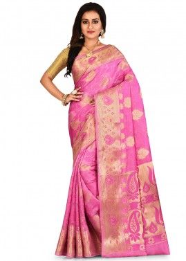 Pink Pure Banarasi Silk Woven Bridal Saree