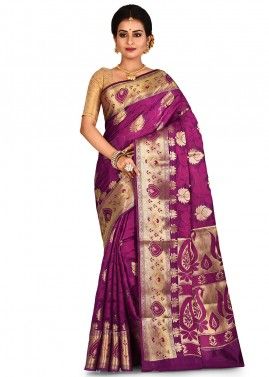 Purple Pure Banarasi Silk Woven Saree