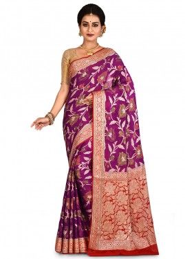 Magenta Pure Banarasi Silk Woven Saree