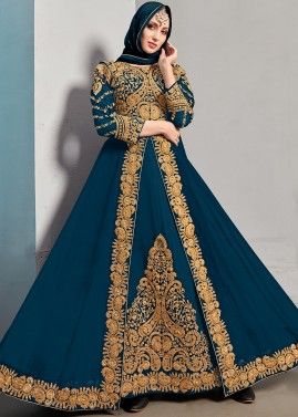 Zari Embroidered Blue Kurti Style Lehenga