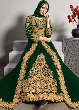 Zari Embroidered Green Kurti Style Lehenga