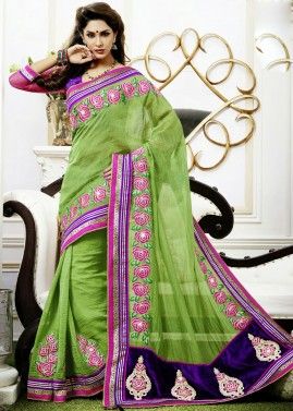 Green Cotton Saree With Blouse