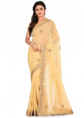 Yellow Embroidered Georgette Saree With Blouse