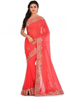 Red Georgette Embroidered Bridal Saree