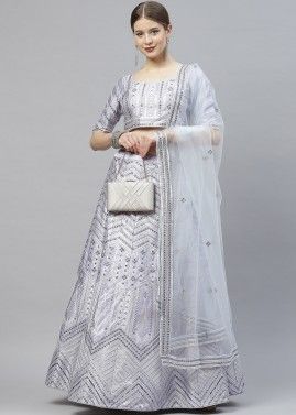 Silver Sequins Embroidered Silk Lehenga Choli