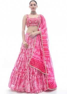Pink Printed Bridesmaid Lehenga Choli In Chiffon