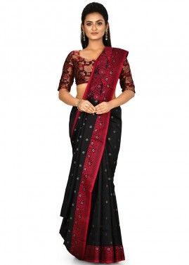 Black Banarasi Silk Woven Saree With Blouse
