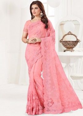 Pink Embroidered Saree With Blouse